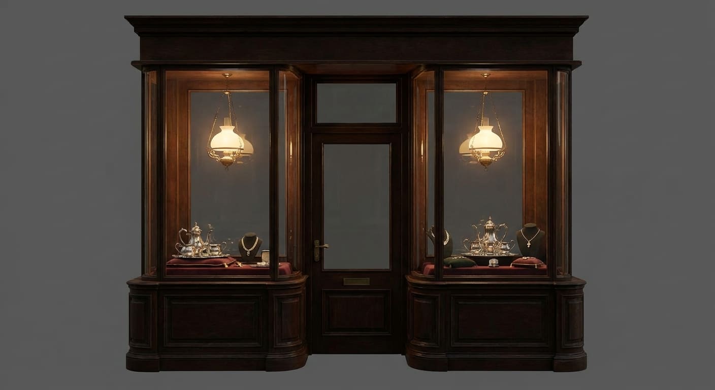 Историческая витрина ювелирного дома с изделиями разных эпох