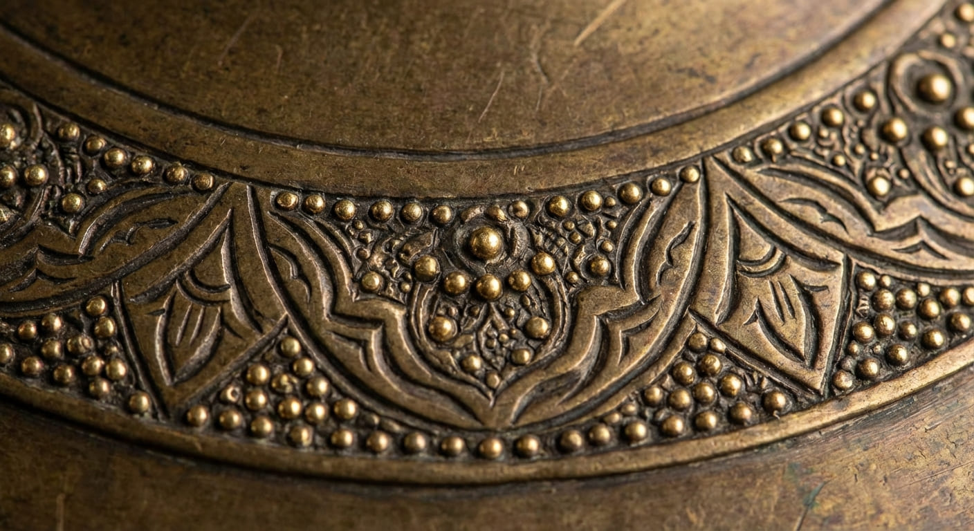 Демонстрация техник обработки металла: чеканка, эмалирование и зернение на антикварных предметах